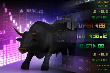 Ticaret ve Finans simgesi boğa ile yatırım 3D çizimi