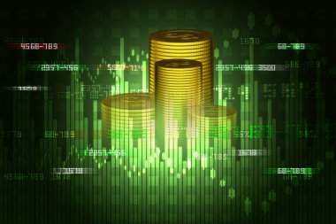 Altın sikke finansal hisse senedi grafiği ile dijital illüstrasyon 