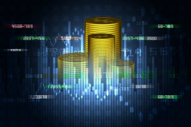 Altın sikke finansal hisse senedi grafiği ile dijital illüstrasyon 