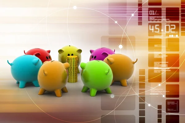 3D illustratie van Piggy bank met gouden munten — Stockfoto