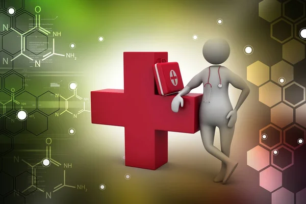 3d illustration of People with first aid box and stethoscope