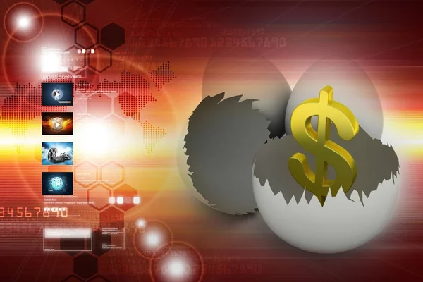 3D illustratie van dollarteken in ei met eierschalen — Stockfoto