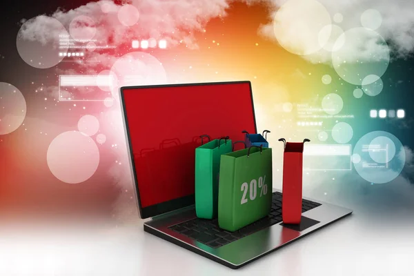 3D illustratie van Online shopping concept met laptop — Stockfoto