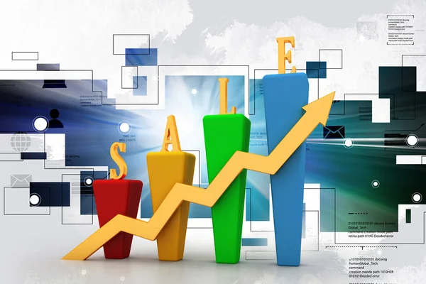 3D illustration av stapeldiagram och försäljningstillväxt — Stockfoto