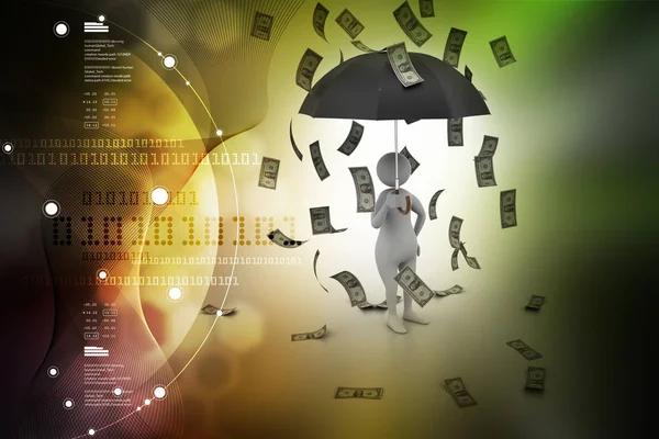 3d ilustração de homem e guarda-chuva em dinheiro chuva — Fotografia de Stock