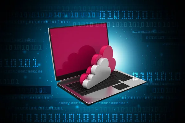 3D-Illustration des Laptops zeigt Konzept des Cloud Computing. — Stockfoto