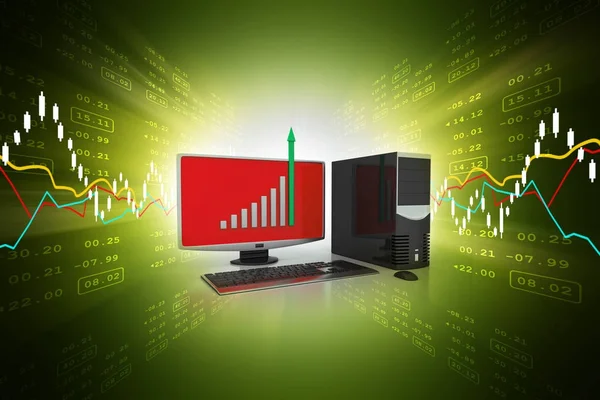 Bilgisayar bir ekonomi grafik gösterilen 3D çizimi