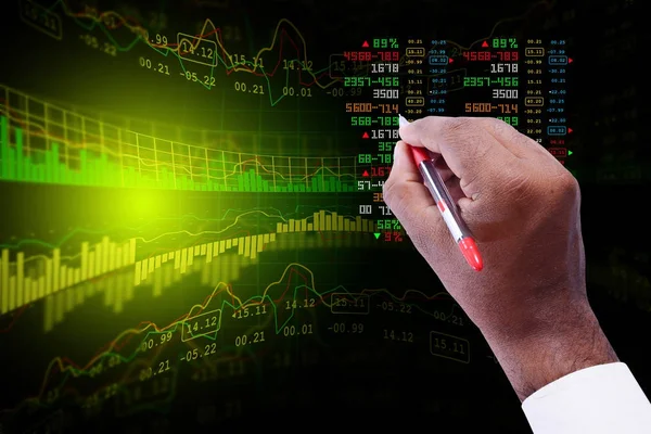 Digital illustration av affärsman röra börsdiagram — Stockfoto