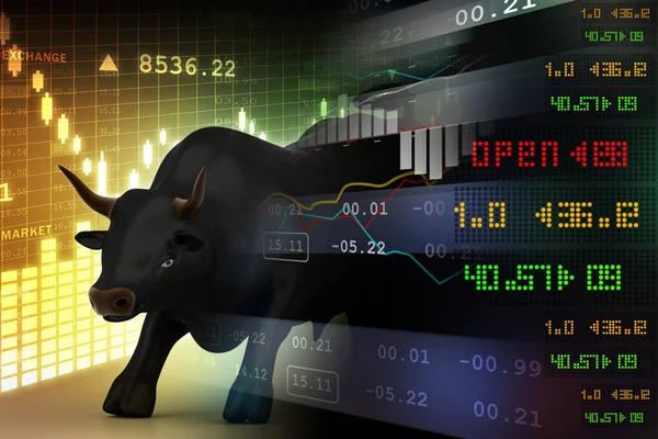 Illustrazione digitale di Trading e investire simbolo finanziario con toro — Foto Stock