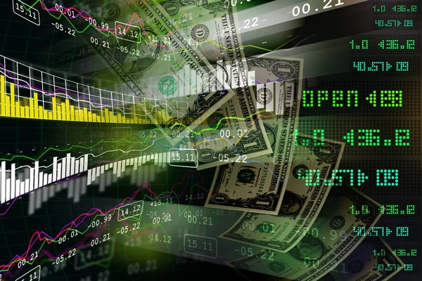 Digitális illusztráció monetáris koncepció és grafikon elemzése — Stock Fotó