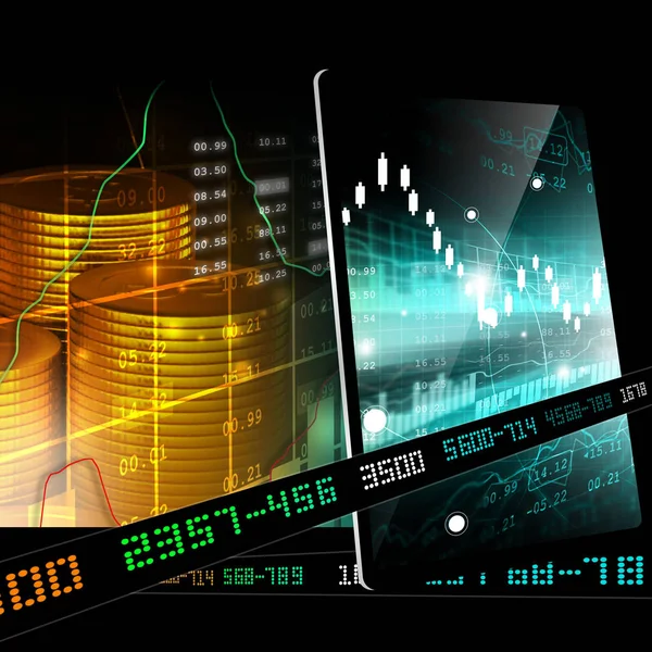 Digital illustration of Gold coins with financial stock chart — Stock Photo, Image