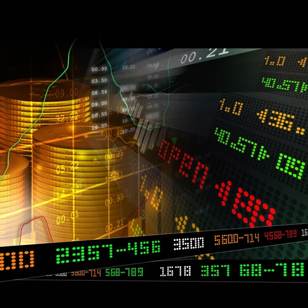Цифровая иллюстрация золотых монет с финансовым фондовым графиком — стоковое фото