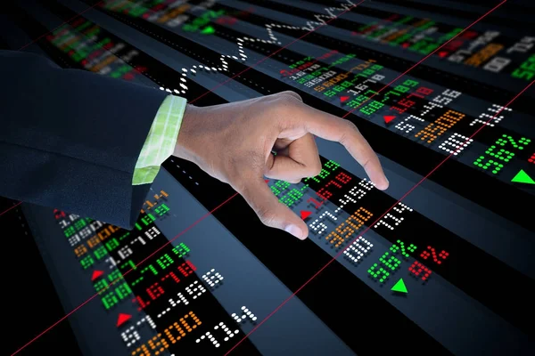 Digital illustration av affärsman röra börsdiagram — Stockfoto