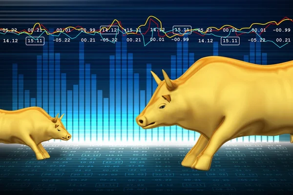 3D Illustration des Handels und der Investition von Finanzsymbolen mit Bullen — Stockfoto