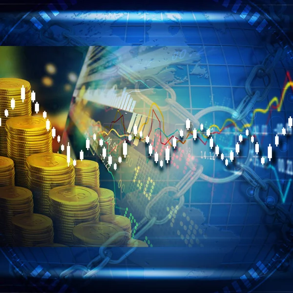 Arany érmék és pénzügyi árfolyamdiagram digitális illusztrációja — Stock Fotó