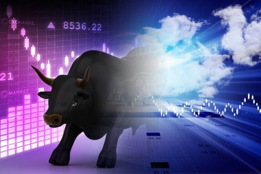 boğa ile borsa grafik dijital illüstrasyon