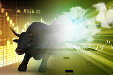 boğa ile borsa grafik dijital illüstrasyon