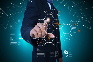 adamın molekülleri ile 3d virüs gösterilen dijital illüstrasyon