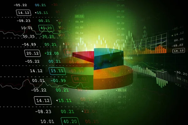 3D illustratie van The Stock Market grafiek met cirkeldiagram — Stockfoto