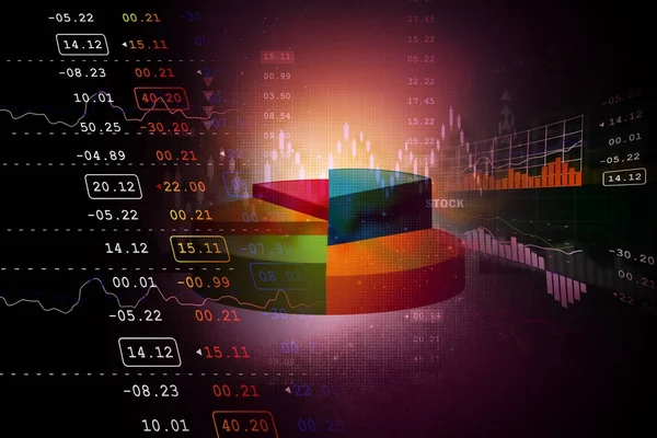 3D illusztrációja a tőzsdei grafikon-, kördiagram — Stock Fotó