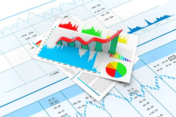 3D απεικόνιση του ανάλυση γράφημα χρηματιστηριακή αγορά — Φωτογραφία Αρχείου