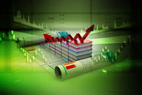 3d illustration of Business graph and books of register — Stock Photo, Image