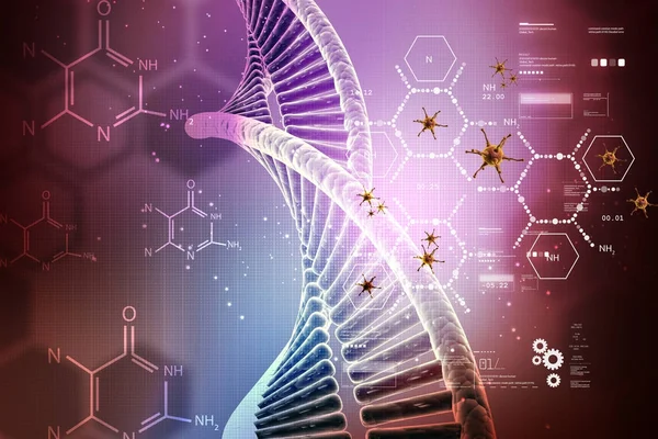 3D-Illustration der DNA-Struktur mit Virus — Stockfoto