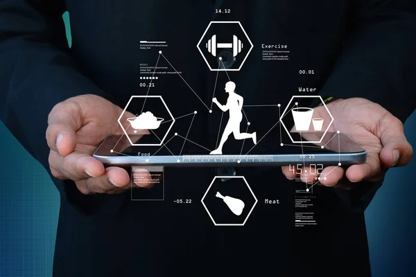 Digital illustration of Man showing life style chart on tablet — Stock Photo, Image
