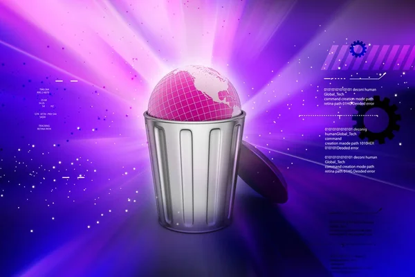 Ilustração 3d de globo em uma caixa de lixo — Fotografia de Stock