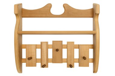 Ahşaptan yapılmış elbise askıları olan raflar.