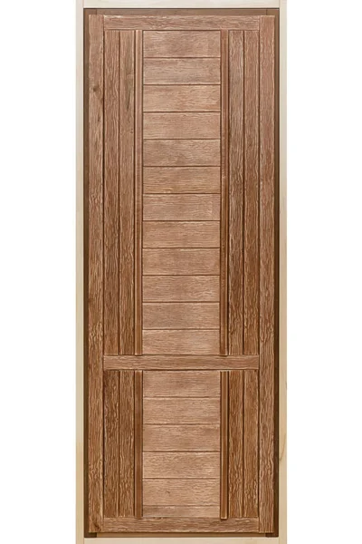 Деревянная дверь из досок на белом фоне — стоковое фото