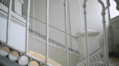 ProRes. Belgeler ile mavi elbiseli genç kız merdivenlerden tırmanıyor