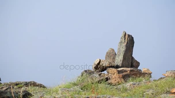 Stone moonstone on the island of Olkhon. Lake Baikal — Stock Video