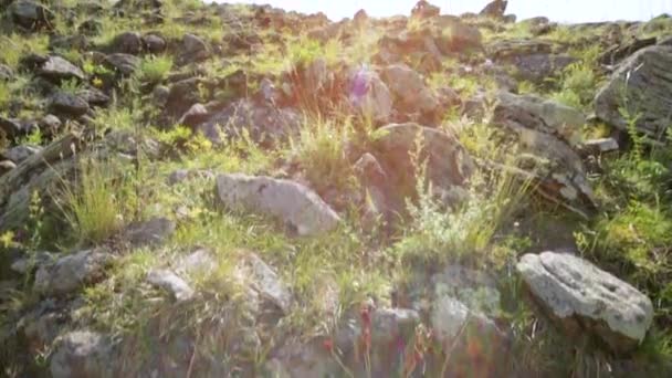 Kamień Księżycowy kamień na wyspie Olchon. Jezioro Bajkał — Wideo stockowe