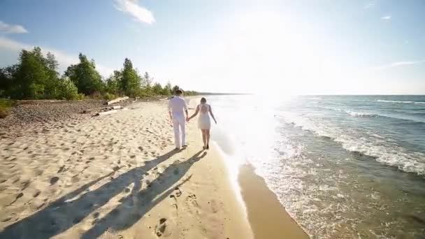 Любящая пара на пляже — стоковое видео