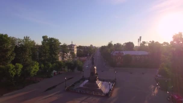 Аэрофотосъемка Утро Большого Города Саммер Иркутск — стоковое видео