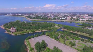Hava fotoğrafçılığı. Manzara yukarıdan şehrin. Yaz. Irkutsk