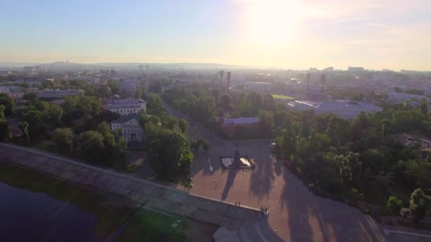 Аэрофотосъемка Утро Большого Города Саммер Иркутск — стоковое видео