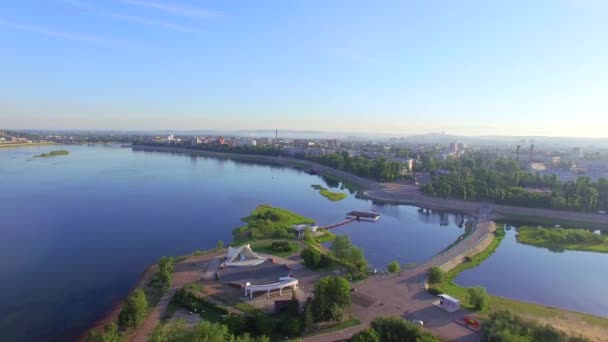 Аэрофотосъемка Утро Большого Города Саммер Иркутск — стоковое видео