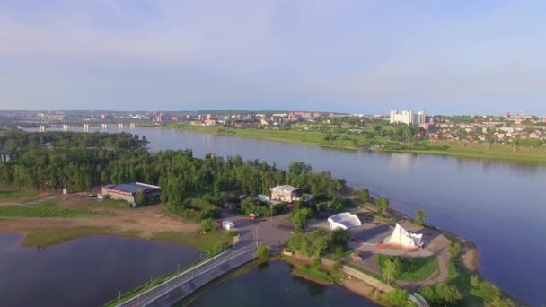 Luchtfotografie Ochtend Van Een Grote Stad Zomer Irkoetsk — Stockvideo