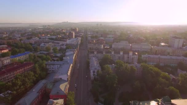 Fotografía Aérea Mañana Una Gran Ciudad Verano Irkutsk — Vídeos de Stock
