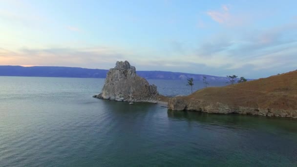 Fotografía Aérea Otoño Lago Baikal Mar Pequeño — Vídeo de stock