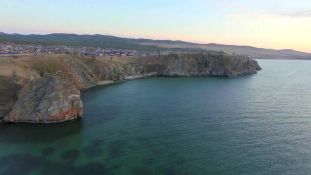 Aerial Photography Autumn Lake Baikal Small Sea — Stock Video