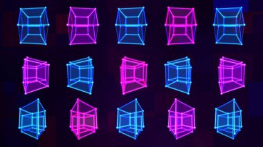 4d Hiperküp Teserakt Ayar Matrisi Trippy Görsel Neon Renkleri - Soyut Arkaplan Dokusu