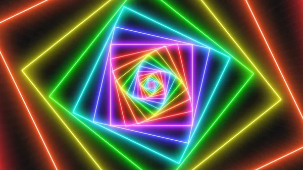 Fly through Futurstic Neon Glow Rainbow Tunnel Perspective Lights - Streszczenie tekstury tła — Zdjęcie stockowe