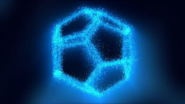 Immagine olografica girevole lucida dell'ologramma della luce 3D di Dodecahedron - struttura astratta dello sfondo — Foto Stock