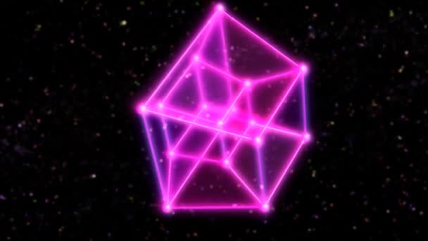 4 Dimensional Hypercube Tesseract Girando no Espaço Exterior e Estrelas - 4K Seamless Loop Motion Background Animação — Vídeo de Stock