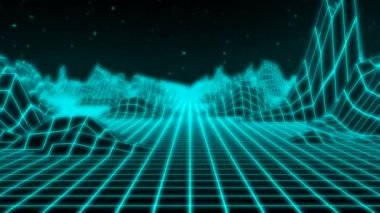 Retro 80 'lerden Uç Alçak Polyester Neon Dağları ve Yıldızları - 4K Kusursuz Döngü Hareketi Arkaplan Canlandırması