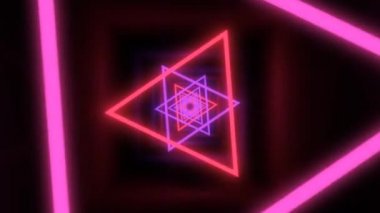 Ultraviyole Işıldayan Neon Üçgeni Kara Işık Tüneli 'nden uç - 4K Kusursuz Döngüsüz Döngü Arkaplan Animasyonu