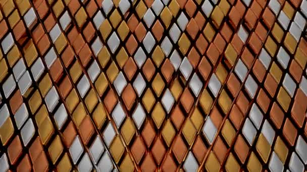 Abstrakcyjne Złote Srebro i Brązowy Diament Rhombus Płytki metalowe - 4K Płytki bez szwu Pętla Motion Tło Animacja — Wideo stockowe